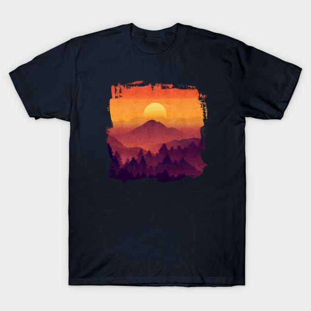 Golden Sunset In The Misty Mountains T-Shirt by LittleBunnySunshine